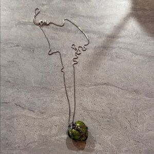 Green and Silver Pendant Necklace with Organic Charm